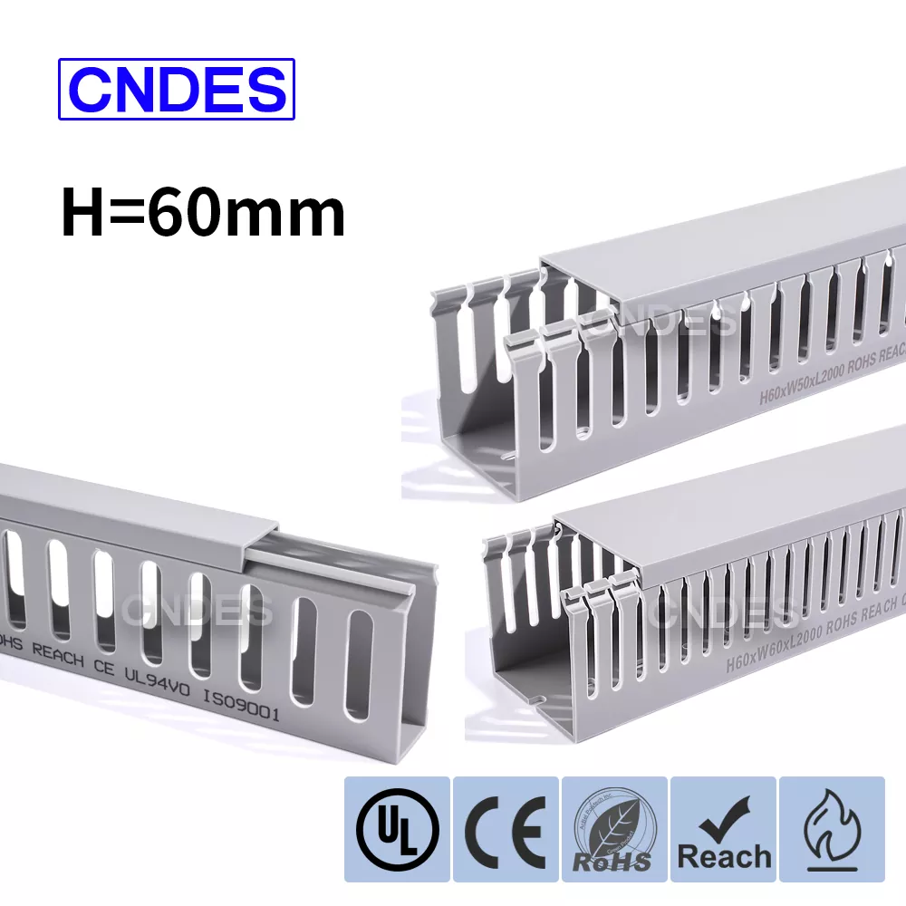 60 mm-ko altuera grisa zirrikitu PVCko kableatuaren kanalizazioa