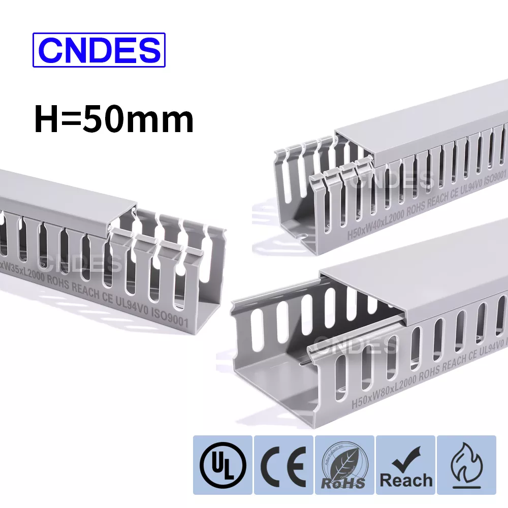 50 mm-ko altuera zirrikitudun PVCko panelen kableatuaren kanalizazioa